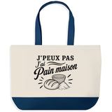 Grand Sac Cabas Fond Bleu J’peux pas j’ai Pain maison