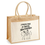 Sac Cabas Jute avec Poche J’peux pas je préfère mon Chartreux