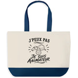 Grand Sac Cabas Fond Bleu J’peux pas je suis Animateur