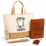 Coffret Cadeau J’peux pas je suis Garagiste – Sac jute, carnet, stylo, porte-clés et marque-page