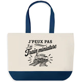 Grand Sac Cabas Fond Bleu J’peux pas j’ai Train miniature – modélisme ferroviaire (train)