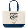 Grand Sac Cabas Fond Bleu J’peux pas je préfère mon Chien