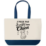Grand Sac Cabas Fond Bleu J’peux pas je préfère mon Chien