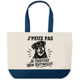 Grand Sac Cabas Fond Bleu J’peux pas je préfère mon Rottweiler