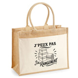 Sac Cabas Jute avec Poche J’peux pas j’ai Rangement