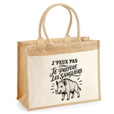 Sac Cabas Jute avec Poche J’peux pas je préfère les Sangliers