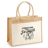 Sac Cabas Jute avec Poche J’peux pas j’ai Ongles