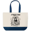 Grand Sac Cabas Fond Bleu J’peux pas je préfère les Chats