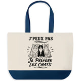 Grand Sac Cabas Fond Bleu J’peux pas je préfère les Chats