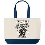 Grand Sac Cabas Fond Bleu J’peux pas je préfère mon Braque