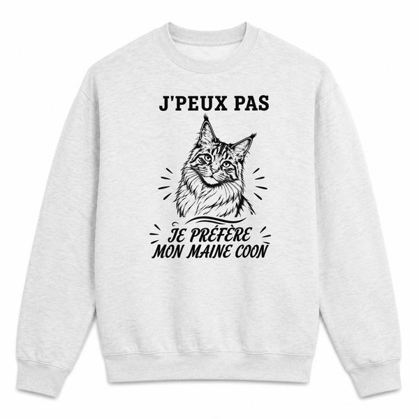 Sweat Gris Chiné J’peux pas je préfère mon Maine Coon