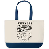 Grand Sac Cabas Fond Bleu J’peux pas je préfère mon Lapin