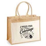 Sac Cabas Jute avec Poche J’peux pas j’ai Coloriage