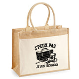 Sac Cabas Jute avec Poche J’peux pas je suis Technicien