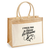 Sac Cabas Jute avec Poche J’peux pas je préfère les Requins