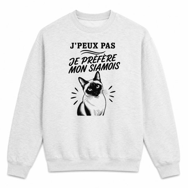 Sweat Gris Chiné J’peux pas je préfère mon Siamois