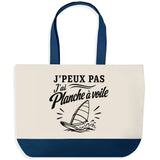 Grand Sac Cabas Fond Bleu J’peux pas j’ai planche à voile J'peux pas minimaliste