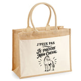 Sac Cabas Jute avec Poche J’peux pas je préfère mon Cheval