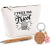 Coffret Cadeau J’peux pas j’ai Tricot – Trousse, stylo bambou et porte-clés