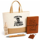 Coffret Cadeau J’peux pas je suis Maman – Sac jute, carnet, stylo, porte-clés et marque-page