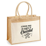 Sac Cabas Jute avec Poche J’peux pas je préfère le Chocolat