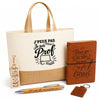 Coffret Cadeau J’peux pas je suis Prof – Sac jute, carnet, stylo, porte-clés et marque-page