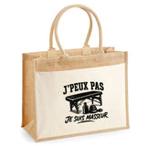 Sac Cabas Jute avec Poche J’peux pas je suis Masseur