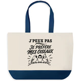 Grand Sac Cabas Fond Bleu J’peux pas je préfère mes Oiseaux