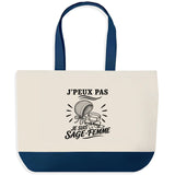Grand Sac Cabas Fond Bleu J’peux pas je suis Sage-femme