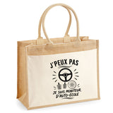 Sac Cabas Jute avec Poche J’peux pas je suis Moniteur d’auto-école