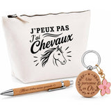 Coffret Cadeau J’peux pas j’ai Chevaux – Trousse, stylo bambou et porte-clés