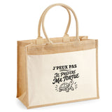 Sac Cabas Jute avec Poche J’peux pas je préfère ma Tortue