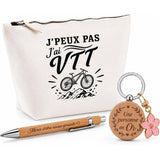 Coffret Cadeau J’peux pas j’ai VTT – Trousse, stylo bambou et porte-clés