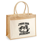 Sac Cabas Jute avec Poche J’peux pas je suis Secrétaire