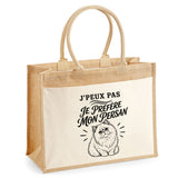 Sac Cabas Jute avec Poche J’peux pas je préfère mon Persan