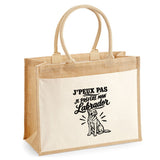 Sac Cabas Jute avec Poche J’peux pas je préfère mon Labrador