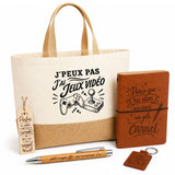 Coffret Cadeau J’peux pas j’ai Jeux vidéo – Sac jute, carnet, stylo, porte-clés et marque-page