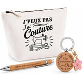 Coffret Cadeau J’peux pas j’ai Couture – Trousse, stylo bambou et porte-clés