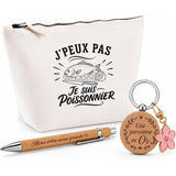Coffret Cadeau J’peux pas je suis Poissonnier – Trousse, stylo bambou et porte-clés