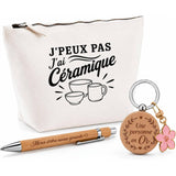Coffret Cadeau J’peux pas j’ai Céramique – Trousse, stylo bambou et porte-clés