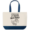 Grand Sac Cabas Fond Bleu J’peux pas je préfère mon Poney