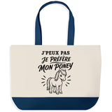 Grand Sac Cabas Fond Bleu J’peux pas je préfère mon Poney