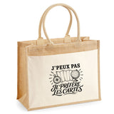 Sac Cabas Jute avec Poche J’peux pas je préfère les Cartes