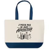 Grand Sac Cabas Fond Bleu J’peux pas je suis Apiculteur