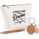 Coffret Cadeau J’peux pas j’ai Drone – Trousse, stylo bambou et porte-clés