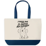 Grand Sac Cabas Fond Bleu J’peux pas je préfère mon Samoyède
