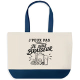 Grand Sac Cabas Fond Bleu J’peux pas je suis Brasseur