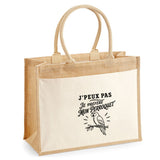 Sac Cabas Jute avec Poche J’peux pas je préfère mon Perroquet