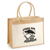 Sac Cabas Jute avec Poche J’peux pas je suis Assureur