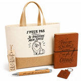 Coffret Cadeau J’peux pas je préfère mon Spitz – Sac jute, carnet, stylo, porte-clés et marque-page